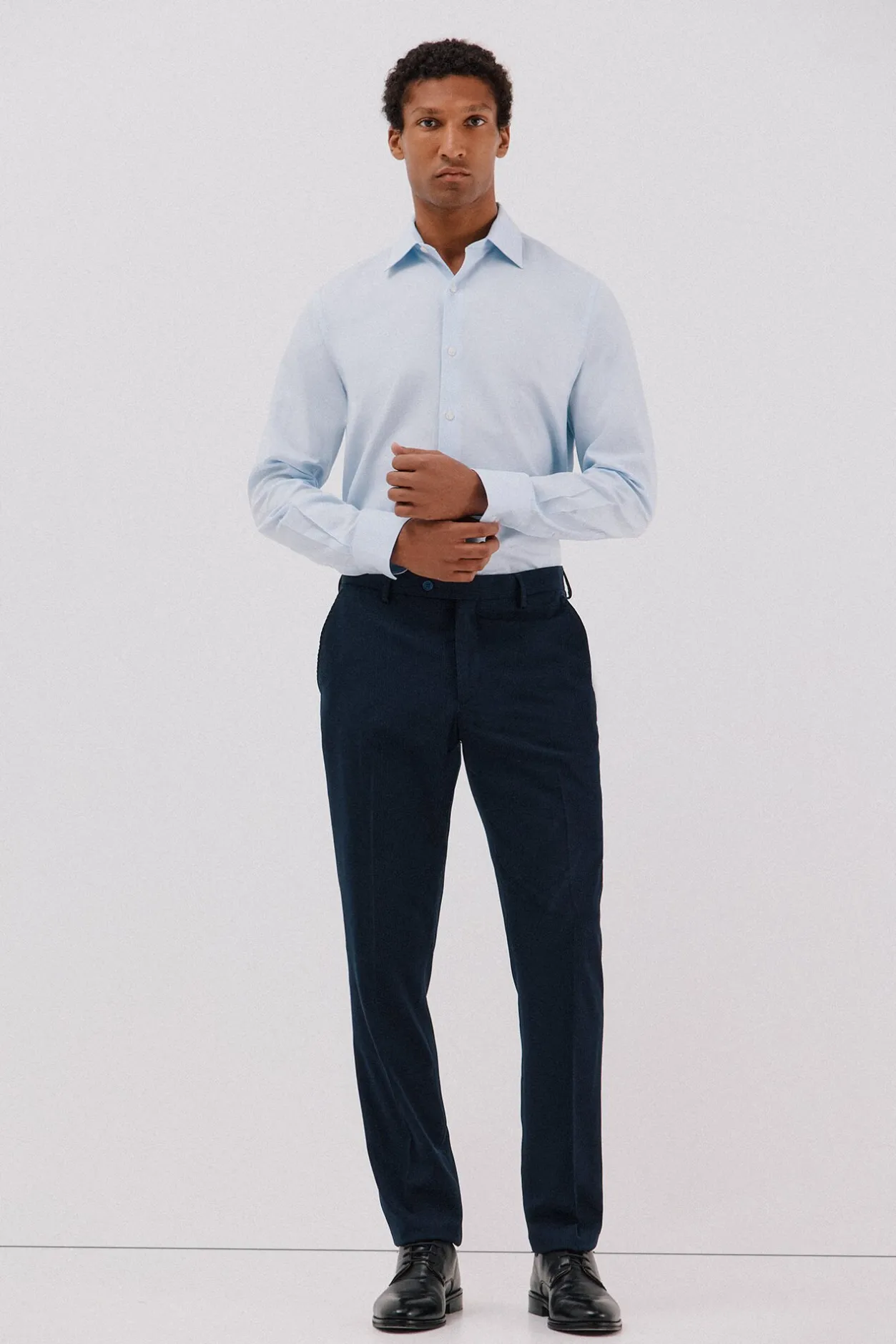 Cortefiel Camisa vestir pata de gallo algodón tencel Azul Best