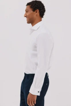 Cortefiel Camisa vestir rayas algodón tencel Blanco Clearance