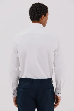 Cortefiel Camisa vestir rayas algodón tencel Blanco Clearance