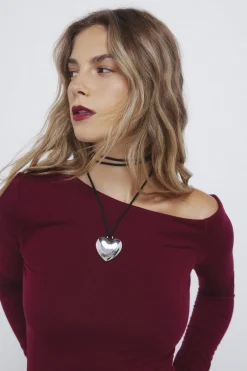 Springfield Camiseta ajustada escote asimétrico burdeos Hot