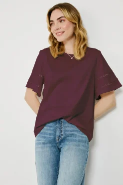 Vila Camiseta algodón orgánico con calados Morado New