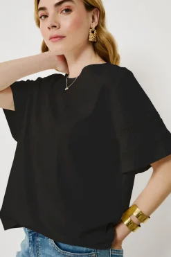 Vila Camiseta algodón orgánico con calados Negro Clearance