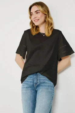 Vila Camiseta algodón orgánico con calados Negro Clearance