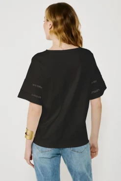 Vila Camiseta algodón orgánico con calados Negro Clearance