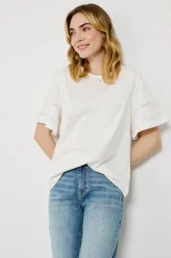 Vila Camiseta algodón orgánico con calados Blanco Discount