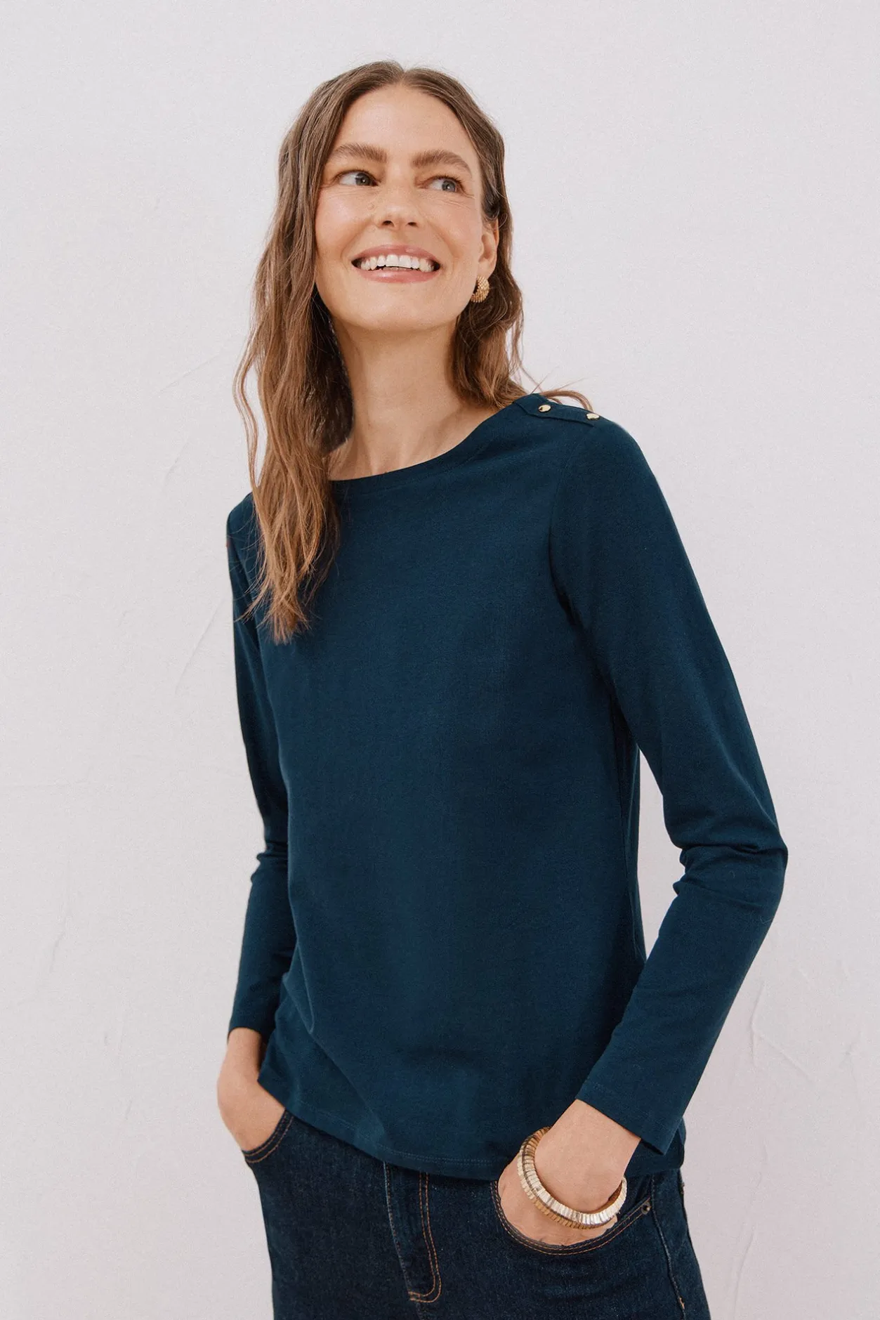 Cortefiel Camiseta barco botones Azul marino