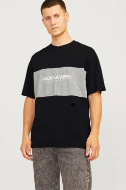 Jack & Jones Camiseta bicolor logo frontal negro Outlet