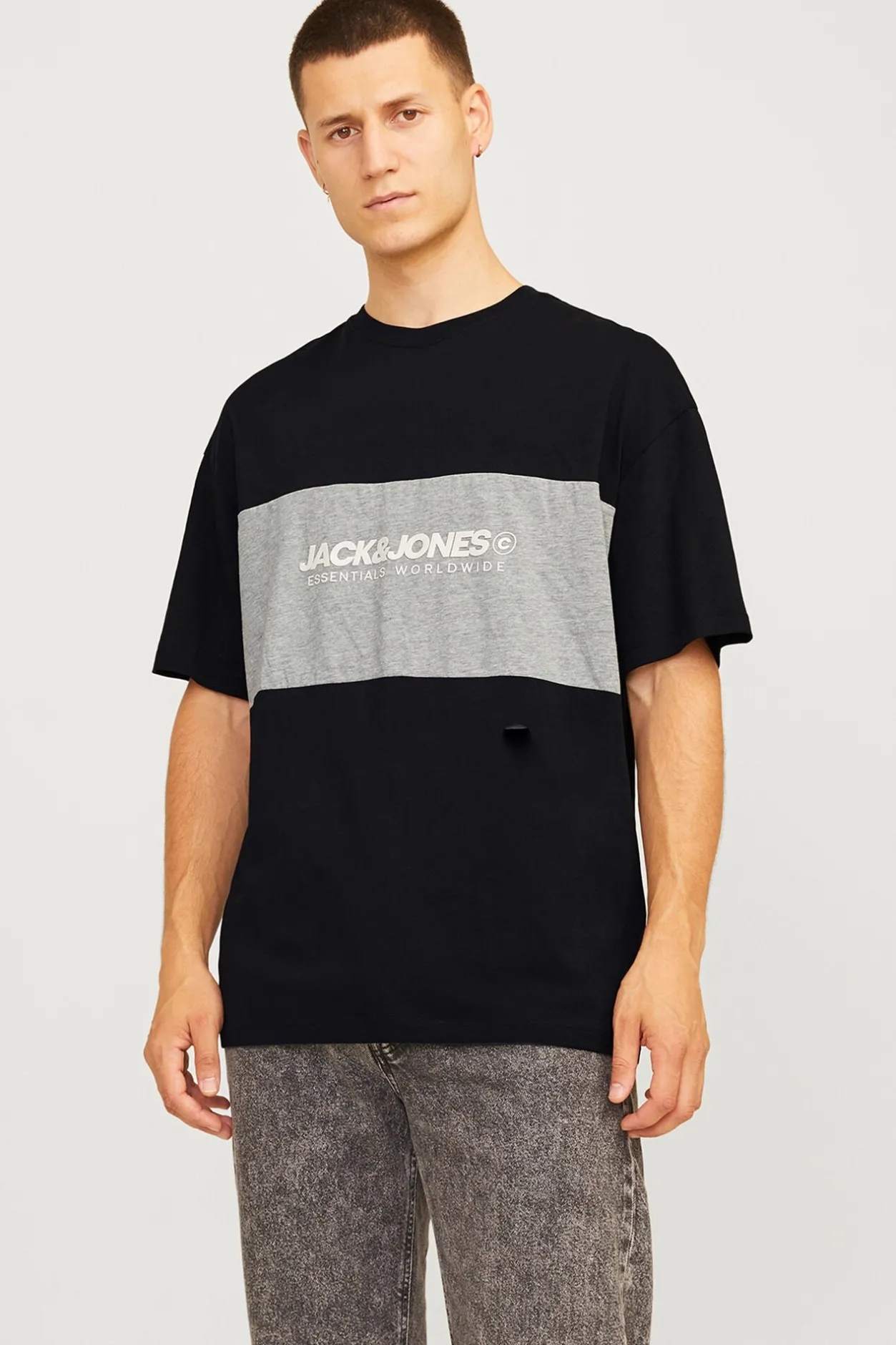 Jack & Jones Camiseta bicolor logo frontal negro Outlet