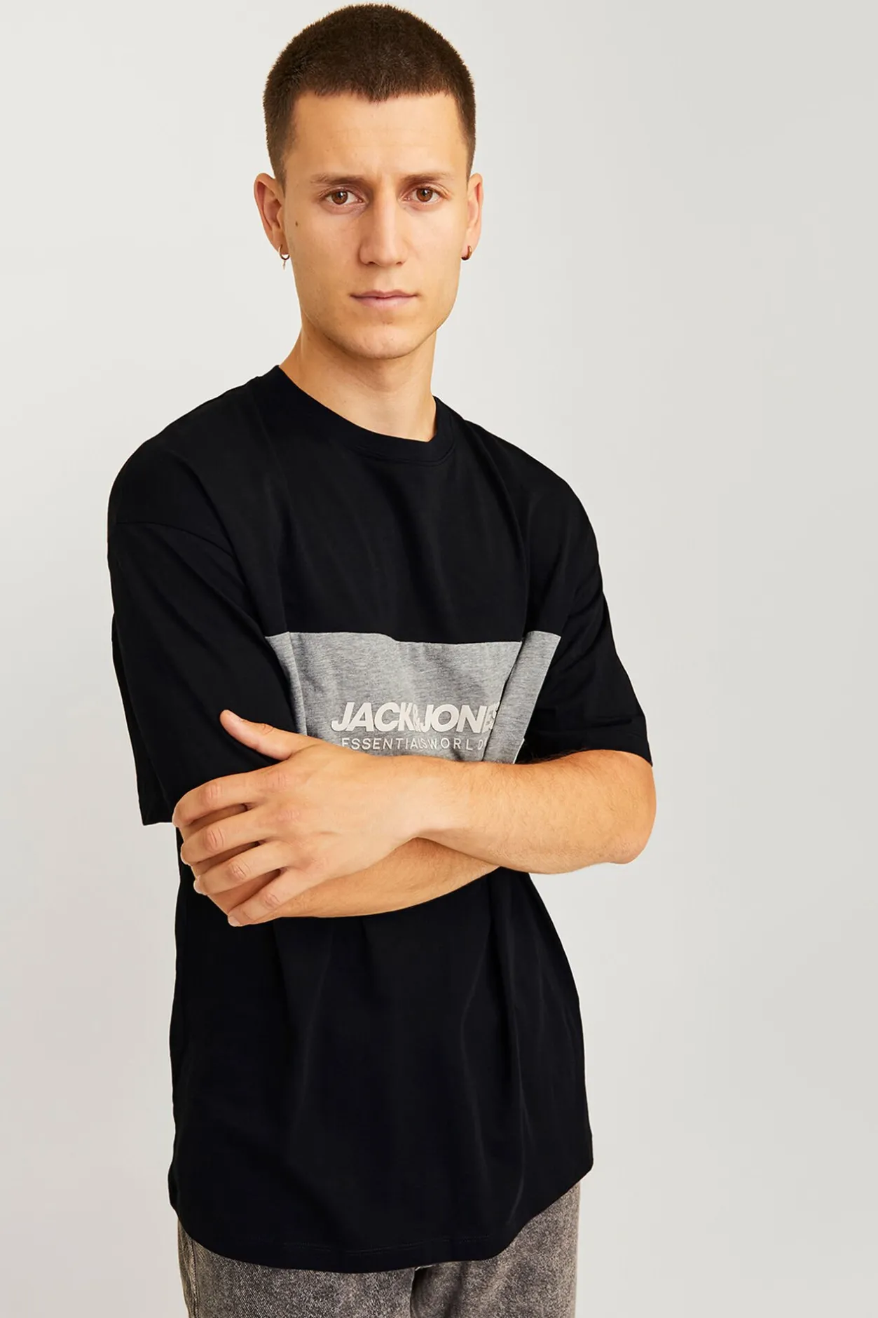 Jack & Jones Camiseta bicolor logo frontal negro Outlet