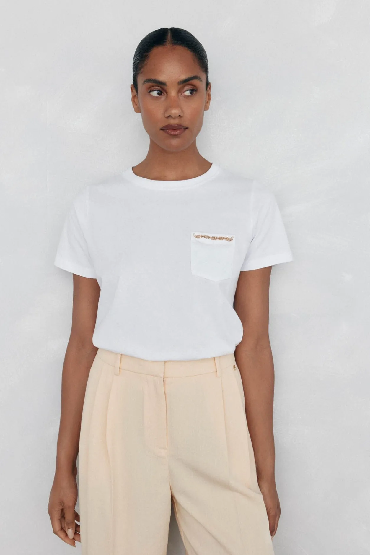 Pedro del Hierro Camiseta bolsillo cadena Blanco Clearance