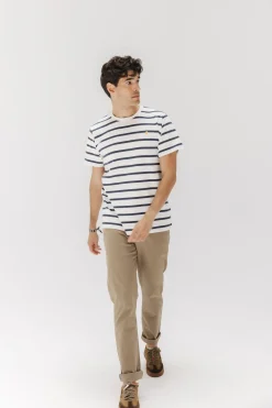 elPulpo Camiseta básica bordado rayas Blanco Discount