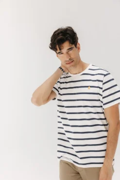 elPulpo Camiseta básica bordado rayas Blanco Discount