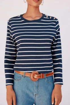 Cortefiel Camiseta básica botones dorados Estampado azul