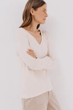 Cortefiel Camiseta básica cuello pico Marfil Discount