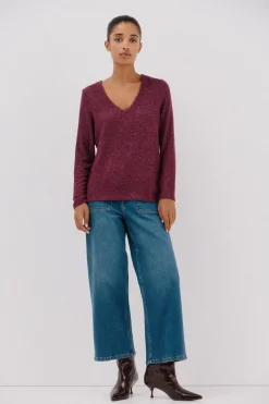 Cortefiel Camiseta básica cuello pico Morado Discount