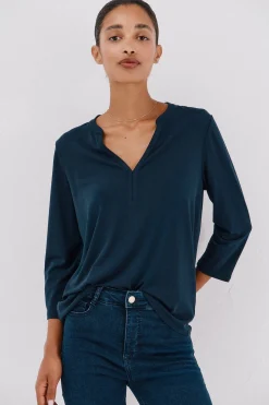 Cortefiel Camiseta básica escote mão Azul marino Best