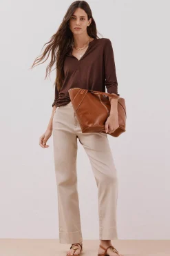 Cortefiel Camiseta básica escote mão Marr&oacute;n oscuro New