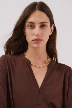 Cortefiel Camiseta básica escote mão Marr&oacute;n oscuro New