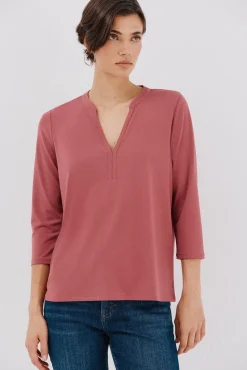 Cortefiel Camiseta básica escote mão Rosa Online