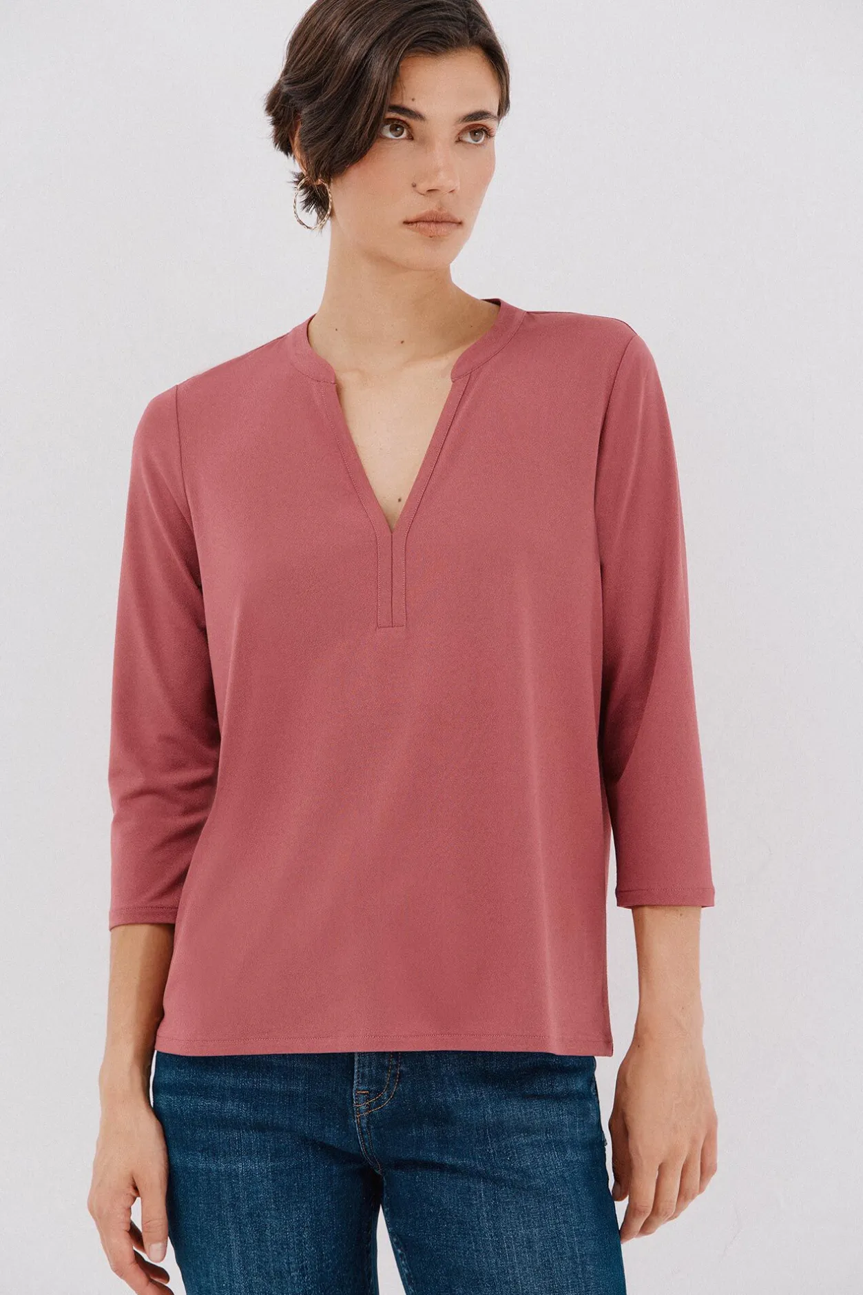 Cortefiel Camiseta básica escote mão Rosa Online