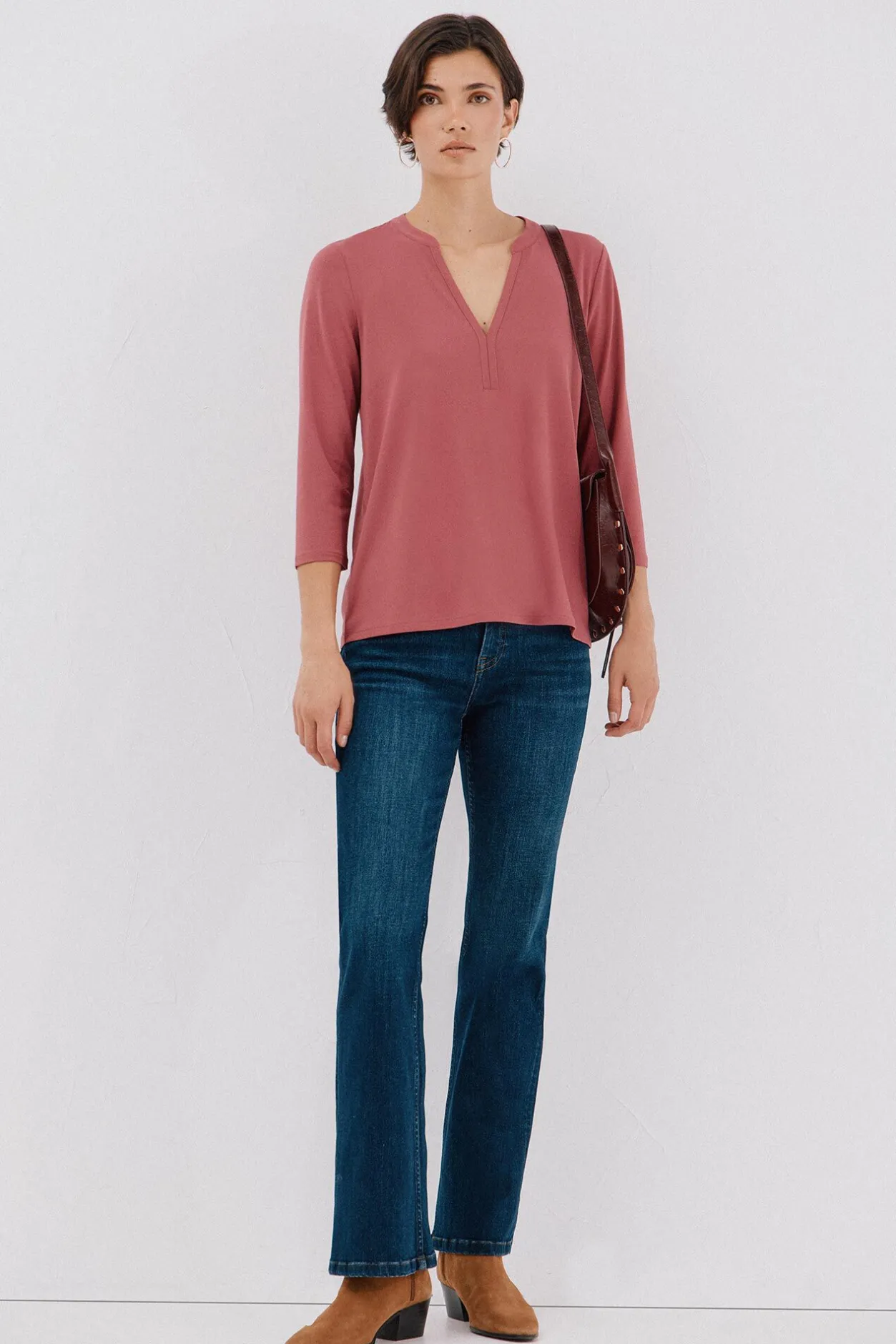 Cortefiel Camiseta básica escote mão Rosa Online