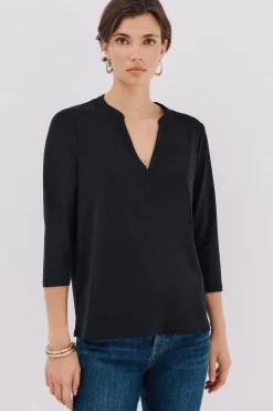 Cortefiel Camiseta básica escote mão Negro Best