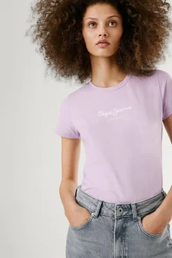 Pepe Jeans Camiseta básica manga corta logo frontal morado/lila Clearance