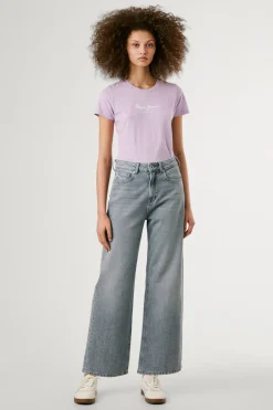 Pepe Jeans Camiseta básica manga corta logo frontal morado/lila Clearance