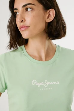 Pepe Jeans Camiseta básica manga corta logo frontal verde Outlet