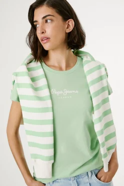 Pepe Jeans Camiseta básica manga corta logo frontal verde Outlet