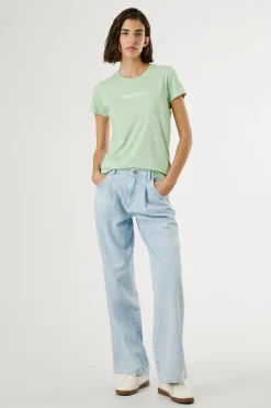 Pepe Jeans Camiseta básica manga corta logo frontal verde Outlet