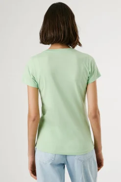 Pepe Jeans Camiseta básica manga corta logo frontal verde Outlet