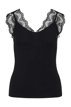 Vila Camiseta canalé con encaje Negro Clearance