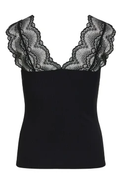 Vila Camiseta canalé con encaje Negro Clearance