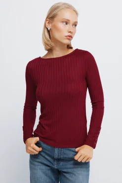 Springfield Camiseta canalé escote barca burdeos Discount