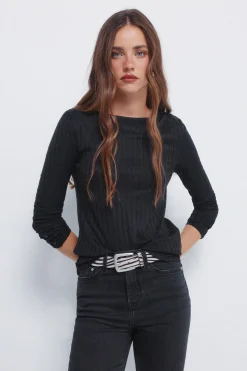 Springfield Camiseta canalé escote barca negro Discount