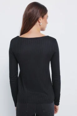 Springfield Camiseta canalé escote barca negro Discount