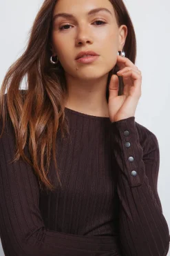 Springfield Camiseta canalé escote barca marr&oacute;n Sale