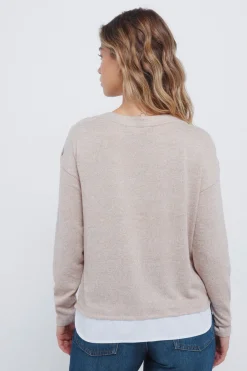 Springfield Camiseta combinada hombro botones nude Discount