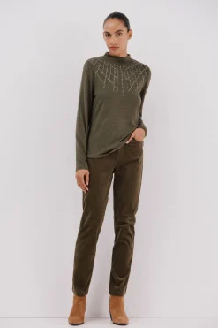 Cortefiel Camiseta con detalle strass Verde Clearance