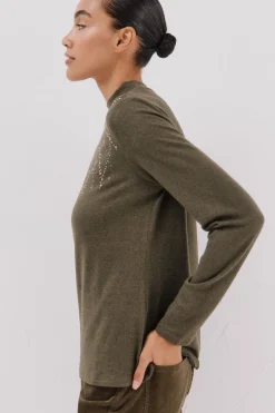 Cortefiel Camiseta con detalle strass Verde Clearance