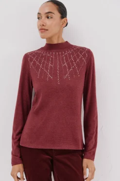 Cortefiel Camiseta con detalle strass Granate Clearance