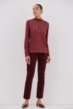 Cortefiel Camiseta con detalle strass Granate Clearance