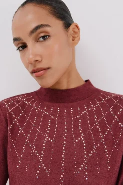 Cortefiel Camiseta con detalle strass Granate Clearance