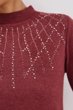 Cortefiel Camiseta con detalle strass Granate Clearance