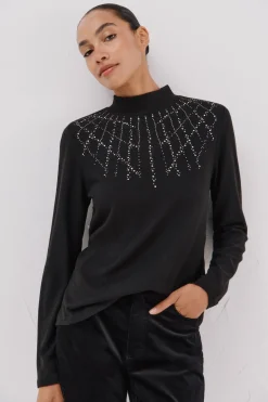 Cortefiel Camiseta con detalle strass Negro
