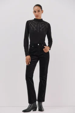 Cortefiel Camiseta con detalle strass Negro