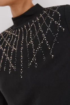 Cortefiel Camiseta con detalle strass Negro