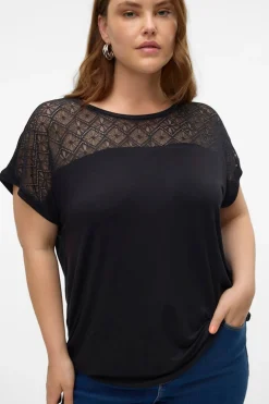 Vero Moda Curve Camiseta con encaje talla grande Negro Discount