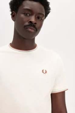 Fred Perry Camiseta con ribete con dos franjas Marfil